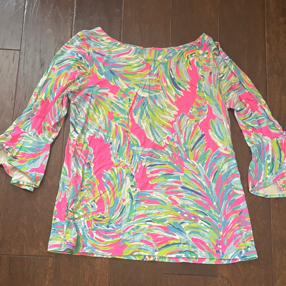 Lilly Pulitzer Pink and Green Leaf Print Blouse